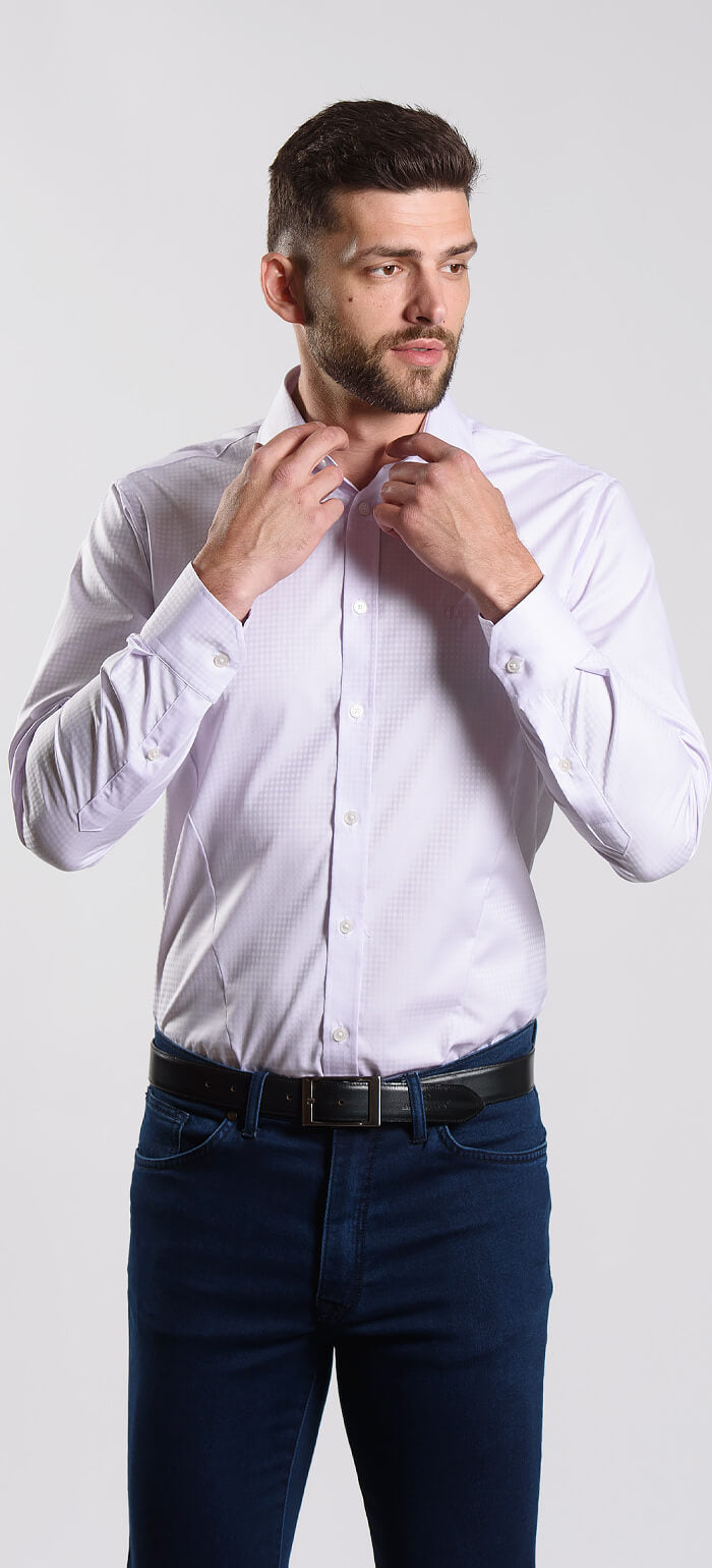 Purple Extra Slim Fit Shirt with Check Pattern