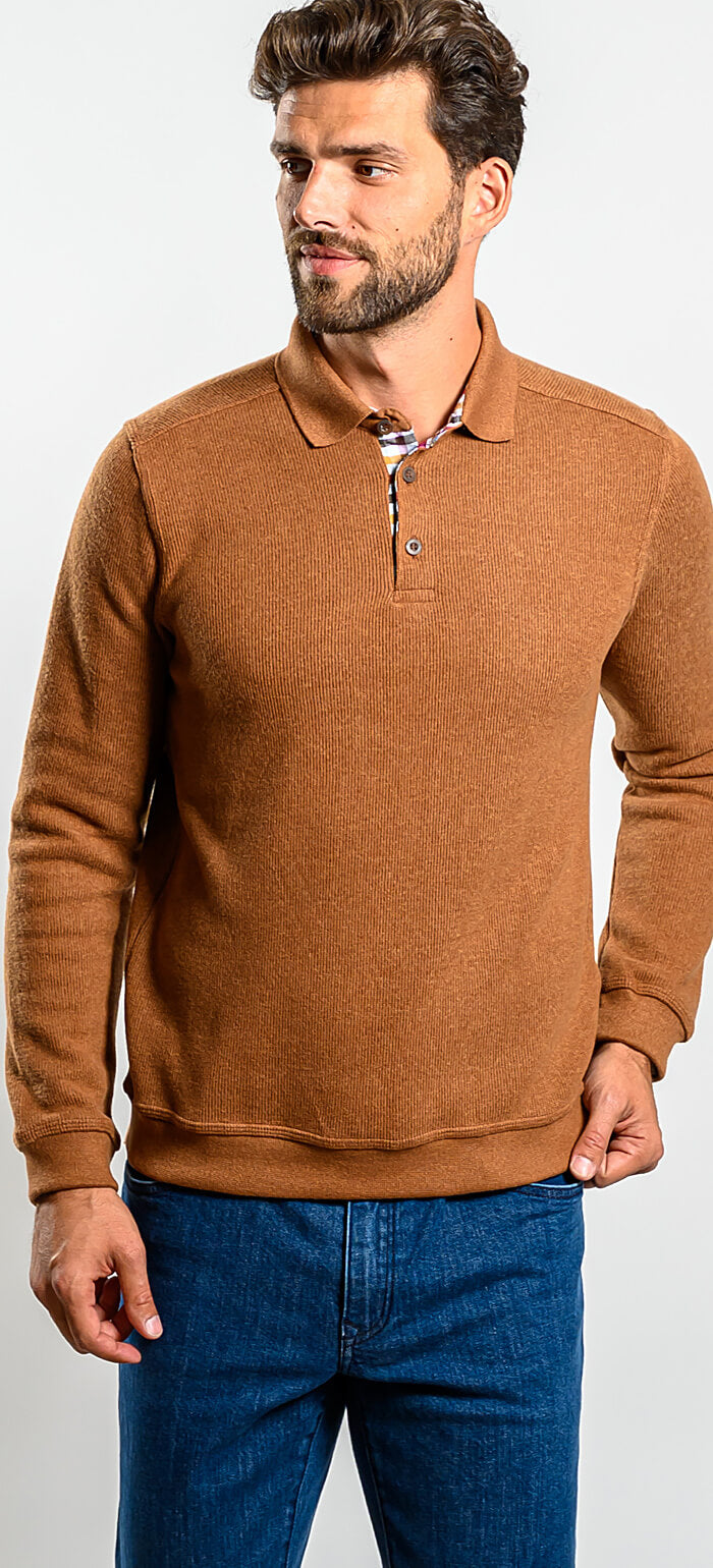 Brown long-sleeved polo shirt