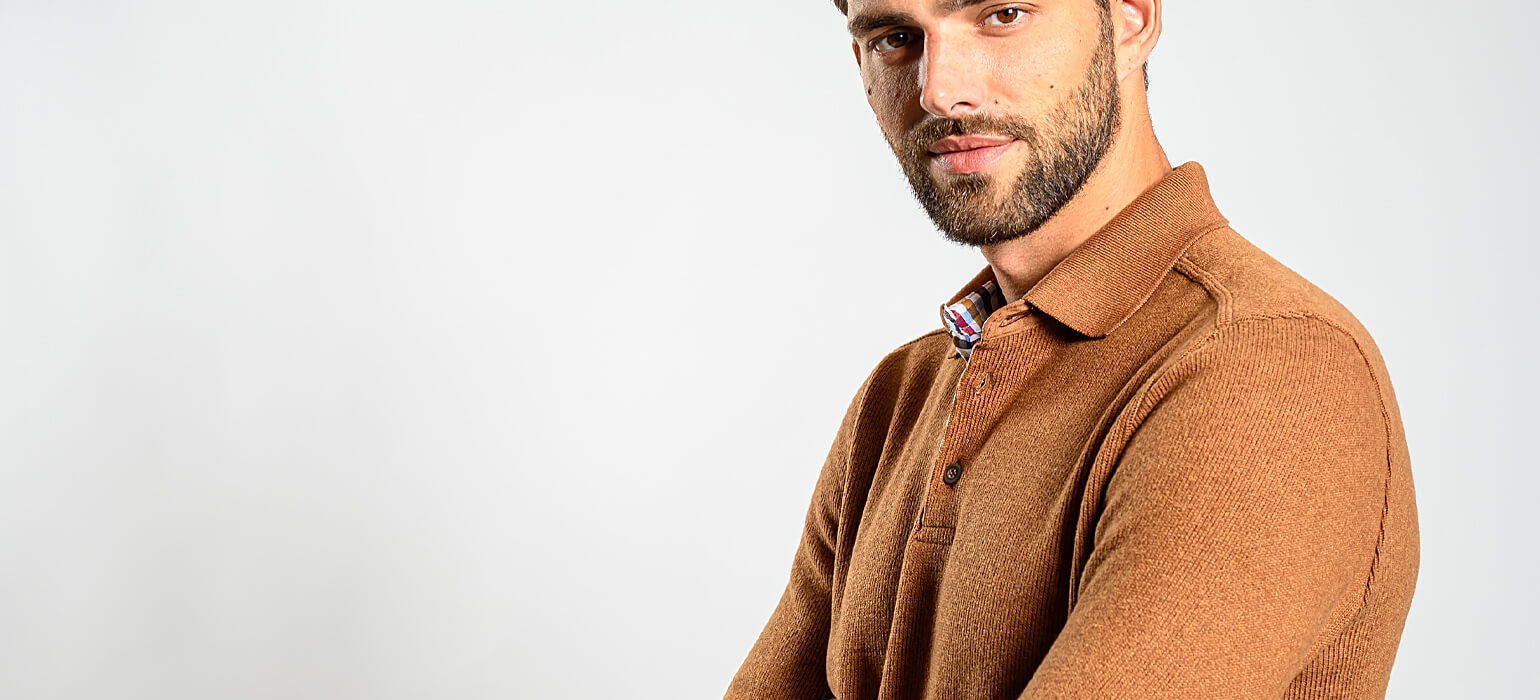 Brown long-sleeved polo shirt