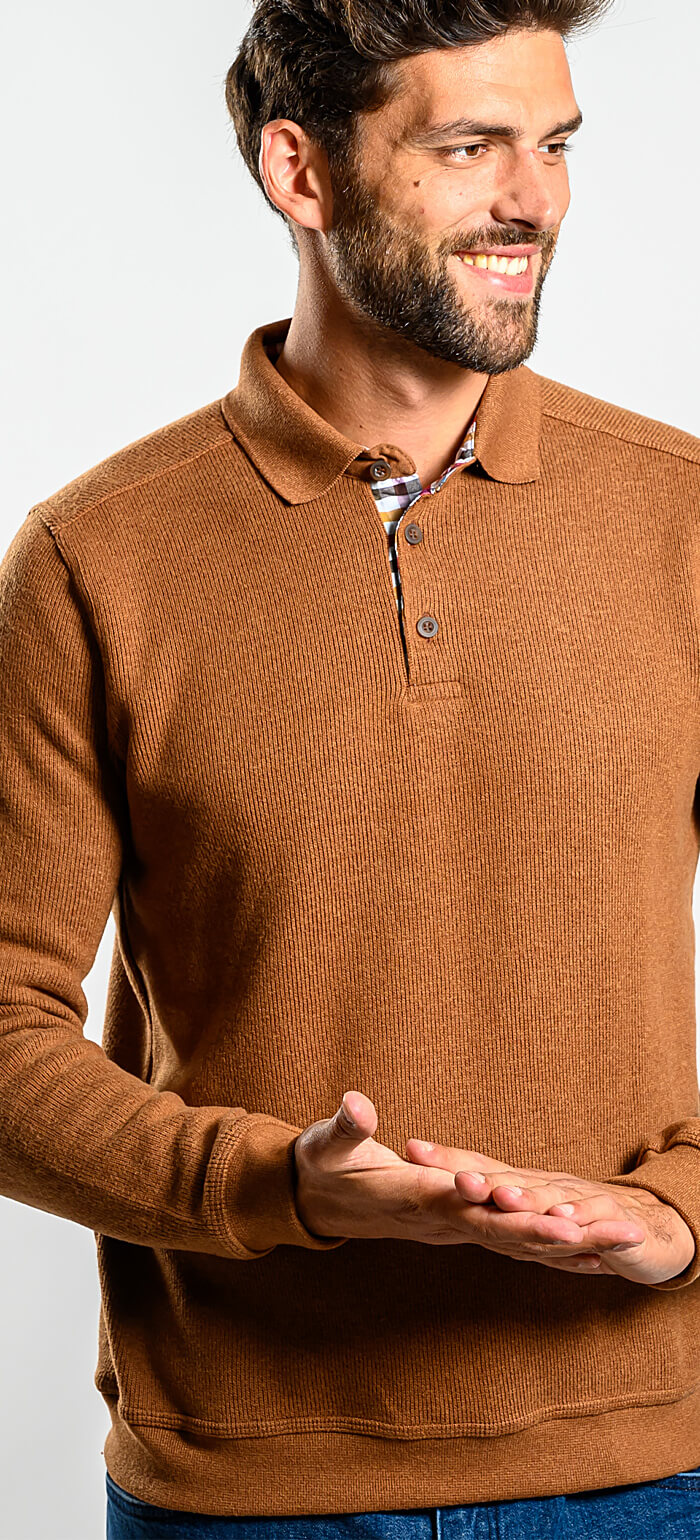 Brown long-sleeved polo shirt