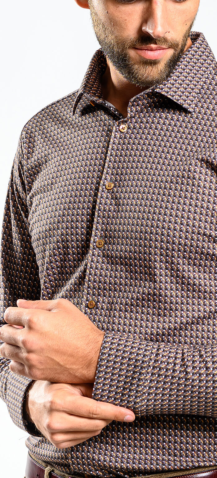 Brown stretch Extra Slim Fit shirt with anti-wrinkle treatment