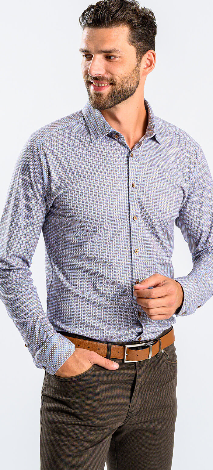 Brown patterned stretch Extra Slim Fit shirt with anti-wrinkle treatment