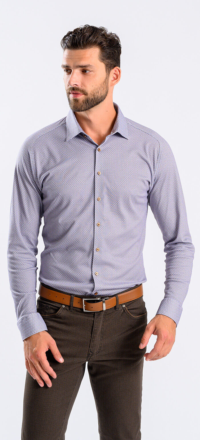 Brown patterned stretch Extra Slim Fit shirt with anti-wrinkle treatment