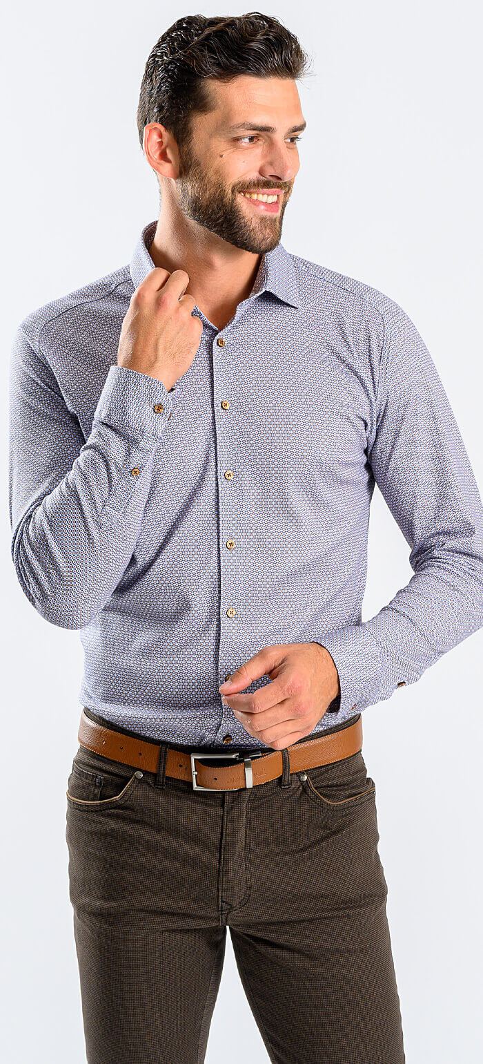 Brown patterned stretch Extra Slim Fit shirt with anti-wrinkle treatment