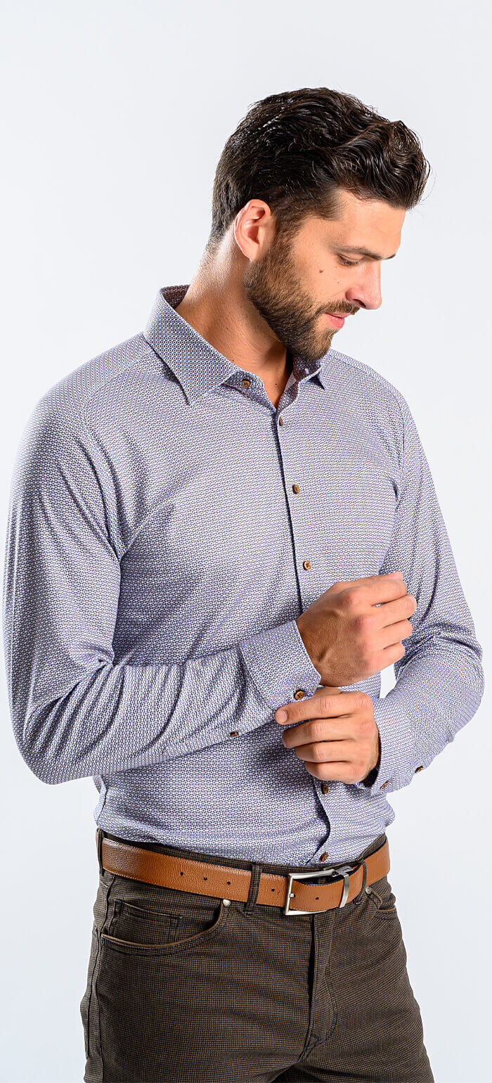 Brown patterned stretch Extra Slim Fit shirt with anti-wrinkle treatment
