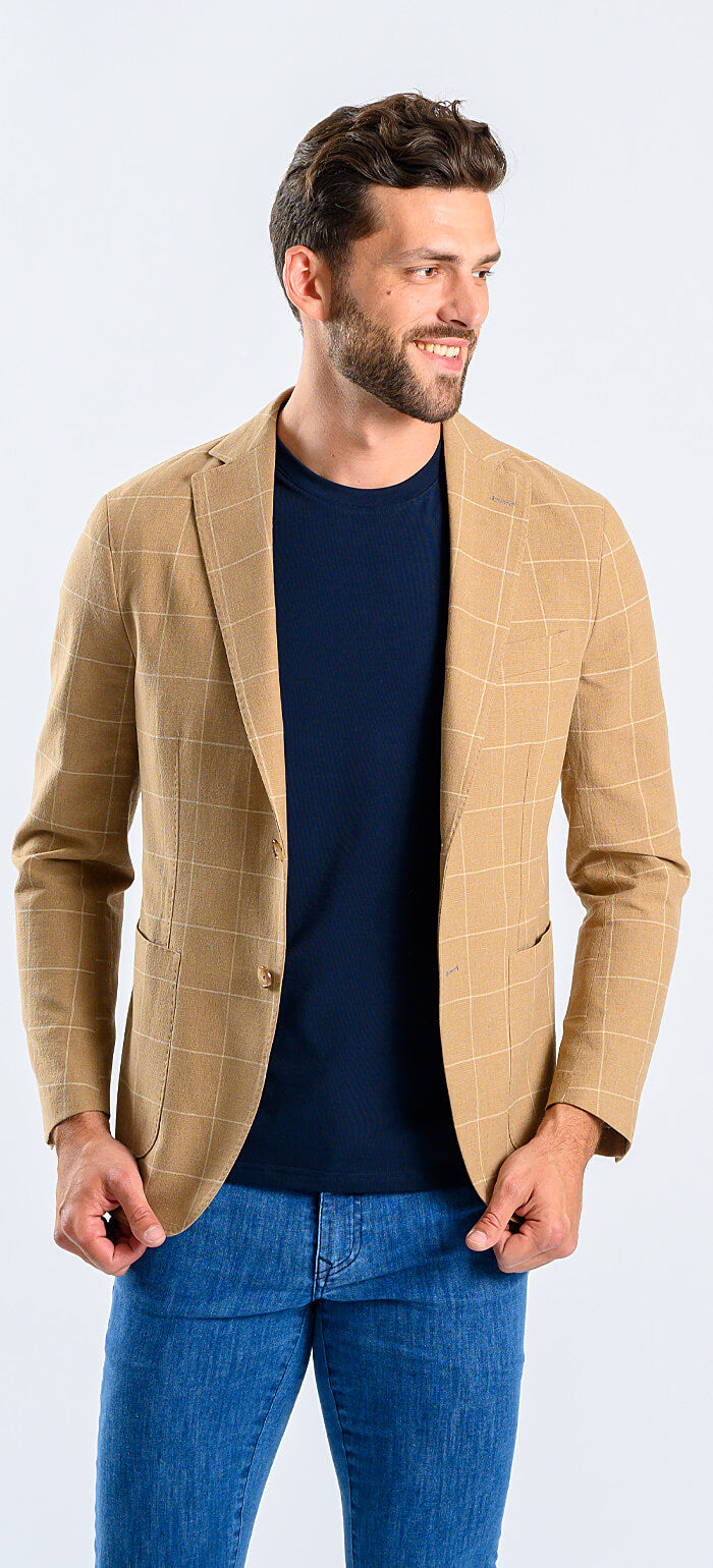 Brown summer jacket with beige check