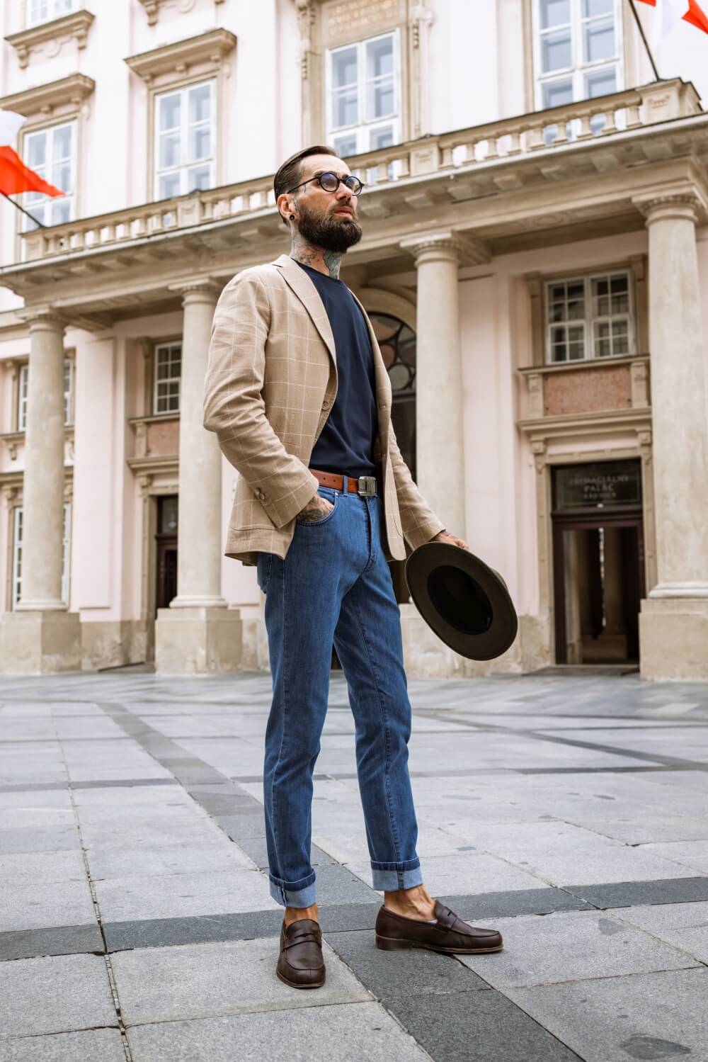 Brown summer jacket with beige check