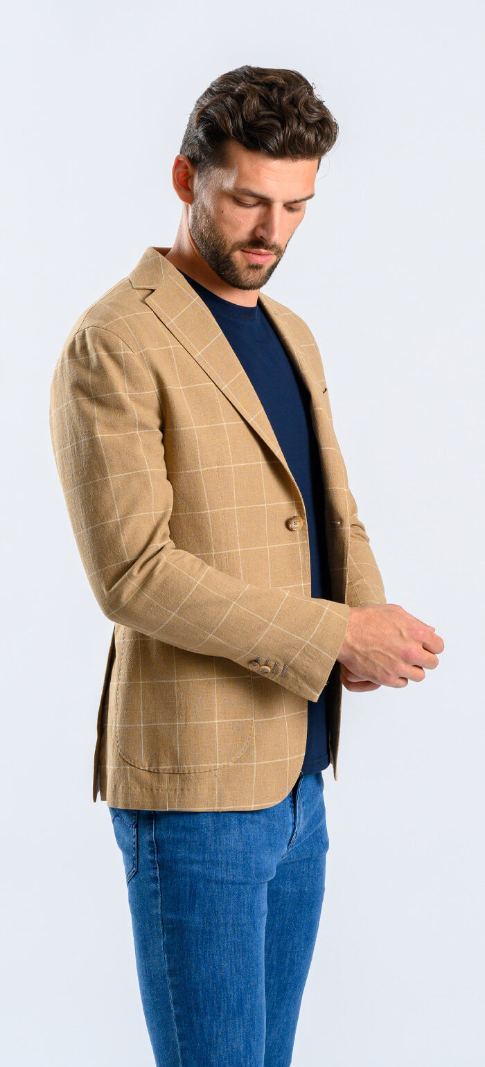 Brown summer jacket with beige check