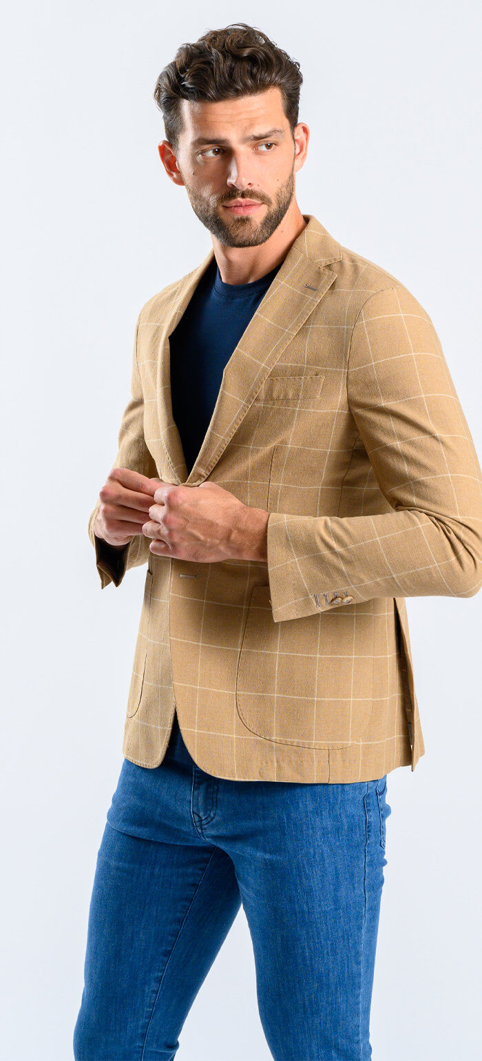 Brown summer jacket with beige check