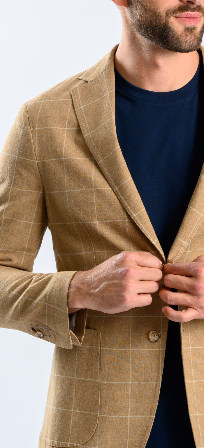 Brown summer jacket with beige check