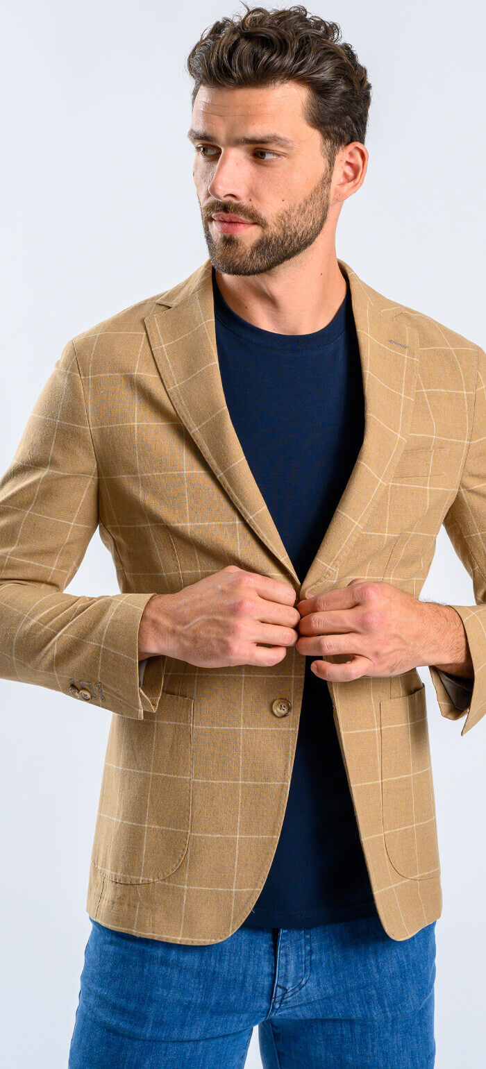 Brown summer jacket with beige check