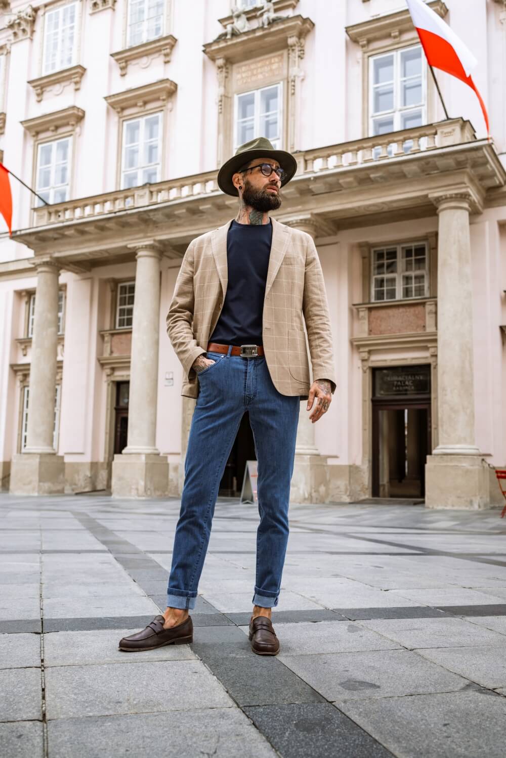 Brown summer jacket with beige check