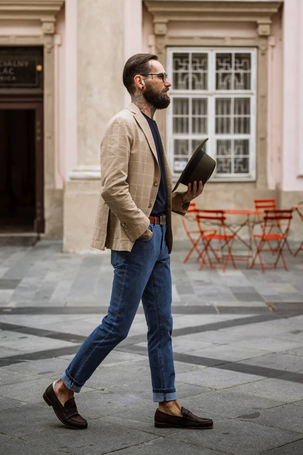 Brown summer jacket with beige check