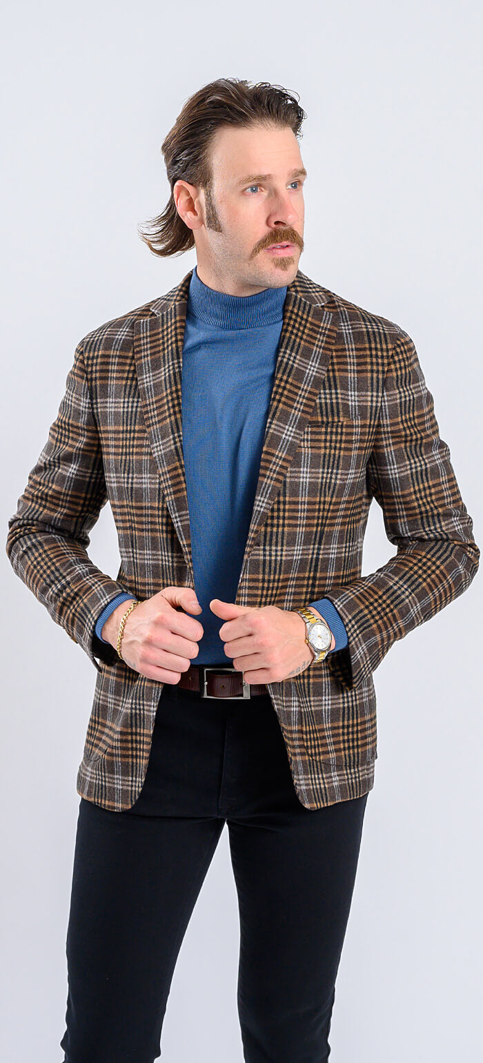Brown wool checked jacket