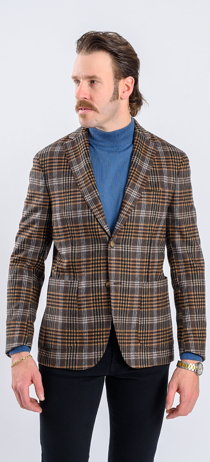 Brown wool checked jacket