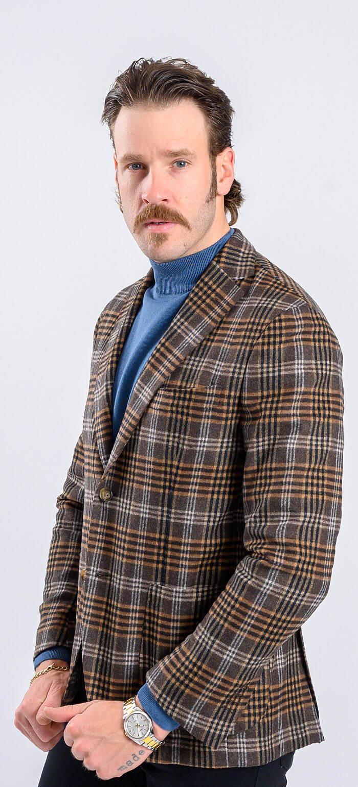 Brown wool checked jacket