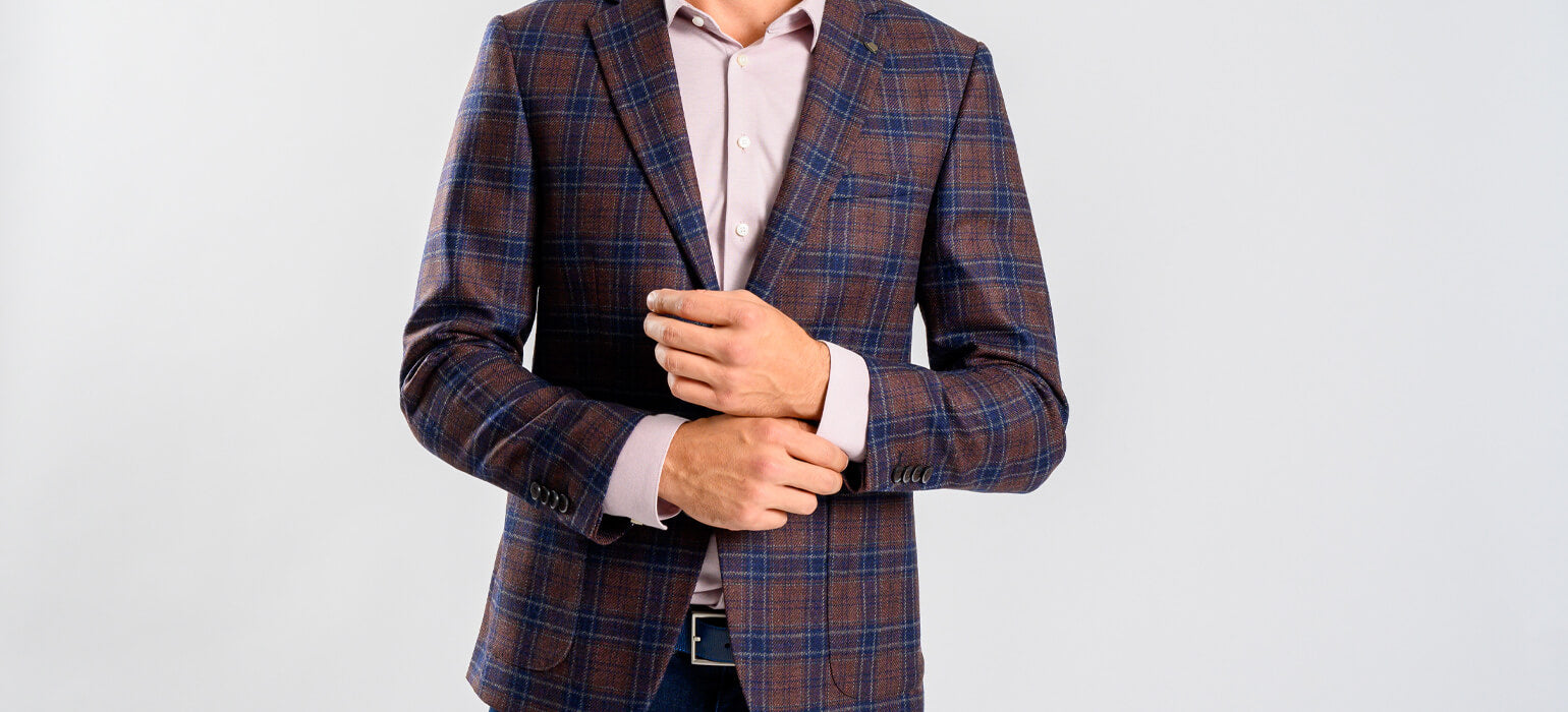 Brown wool jacket with blue check