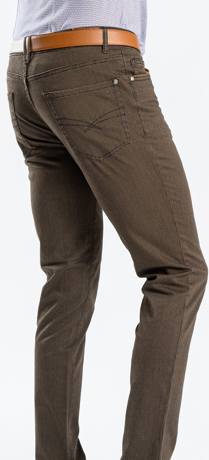 Brown casual trousers with a rooster print