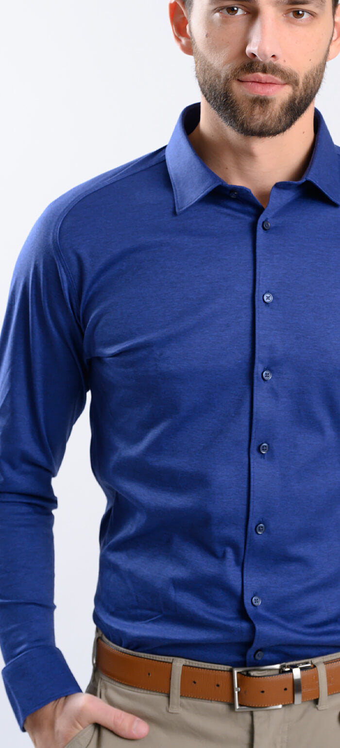 Royal Blue Stretch Extra Slim Fit Shirt with Anti-Wrinkle Finish