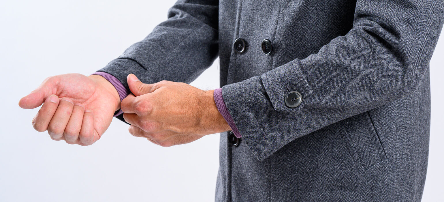 Short grey wool double-breasted coat