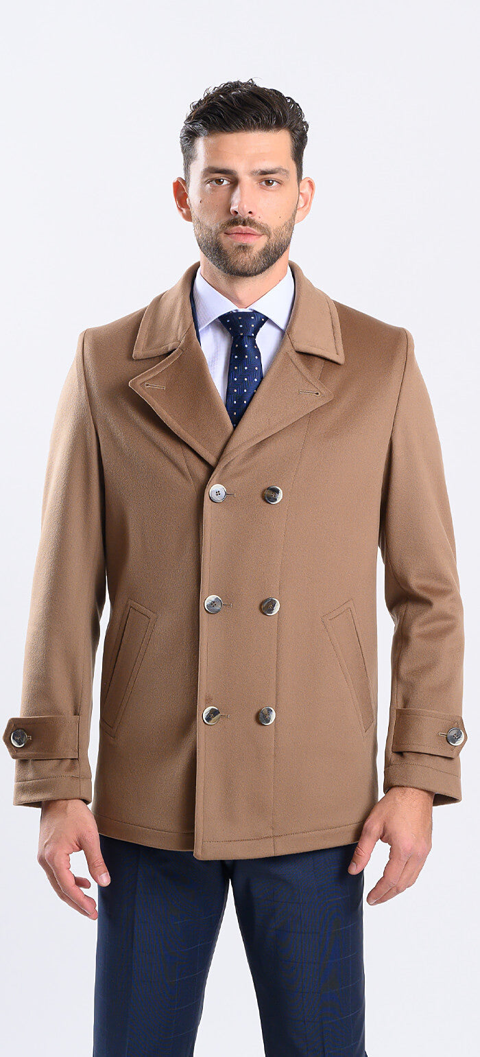 Short wool double-breasted coat with cashmere