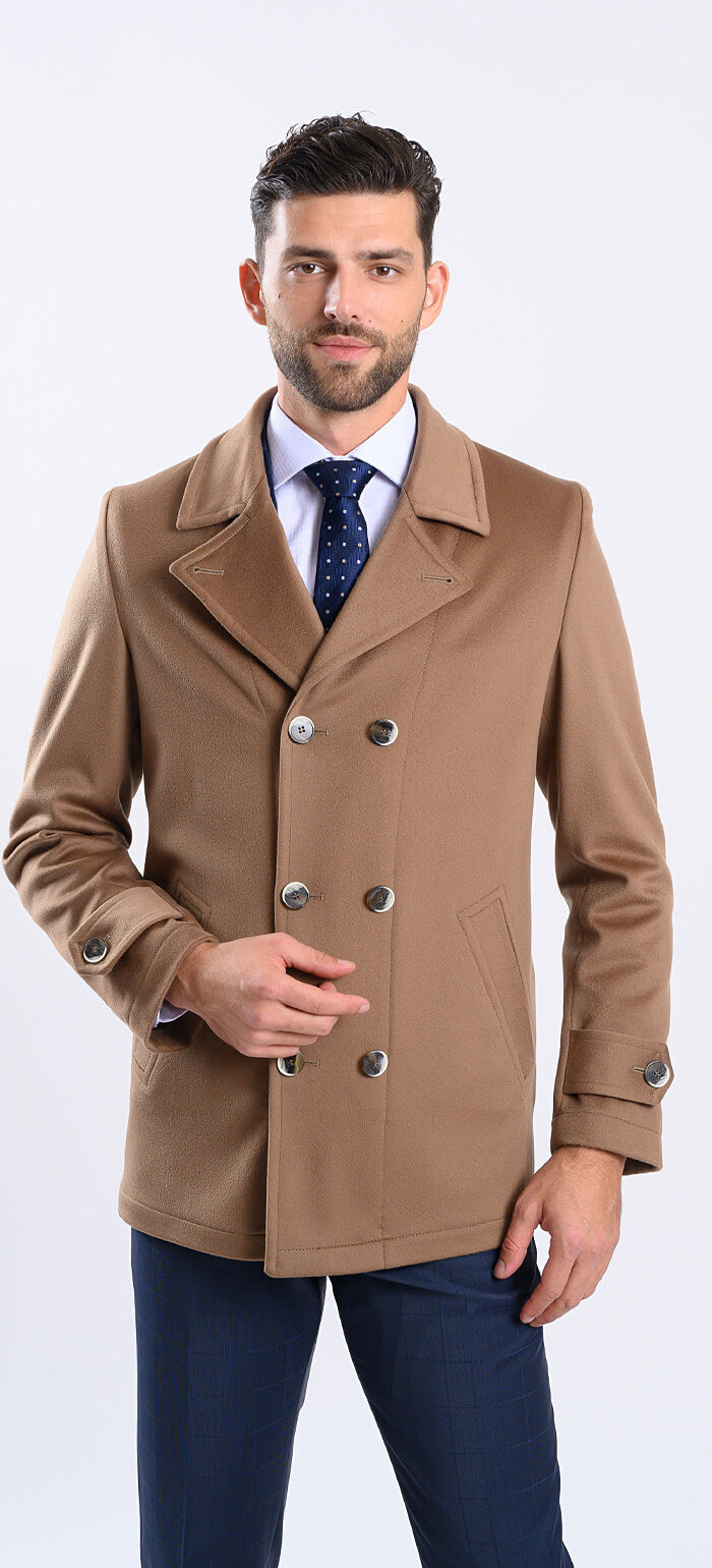 Short wool double-breasted coat with cashmere