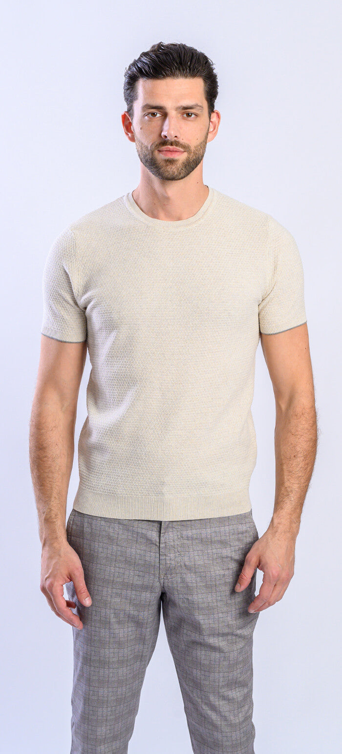 Buttery knit T-shirt with a subtle pattern
