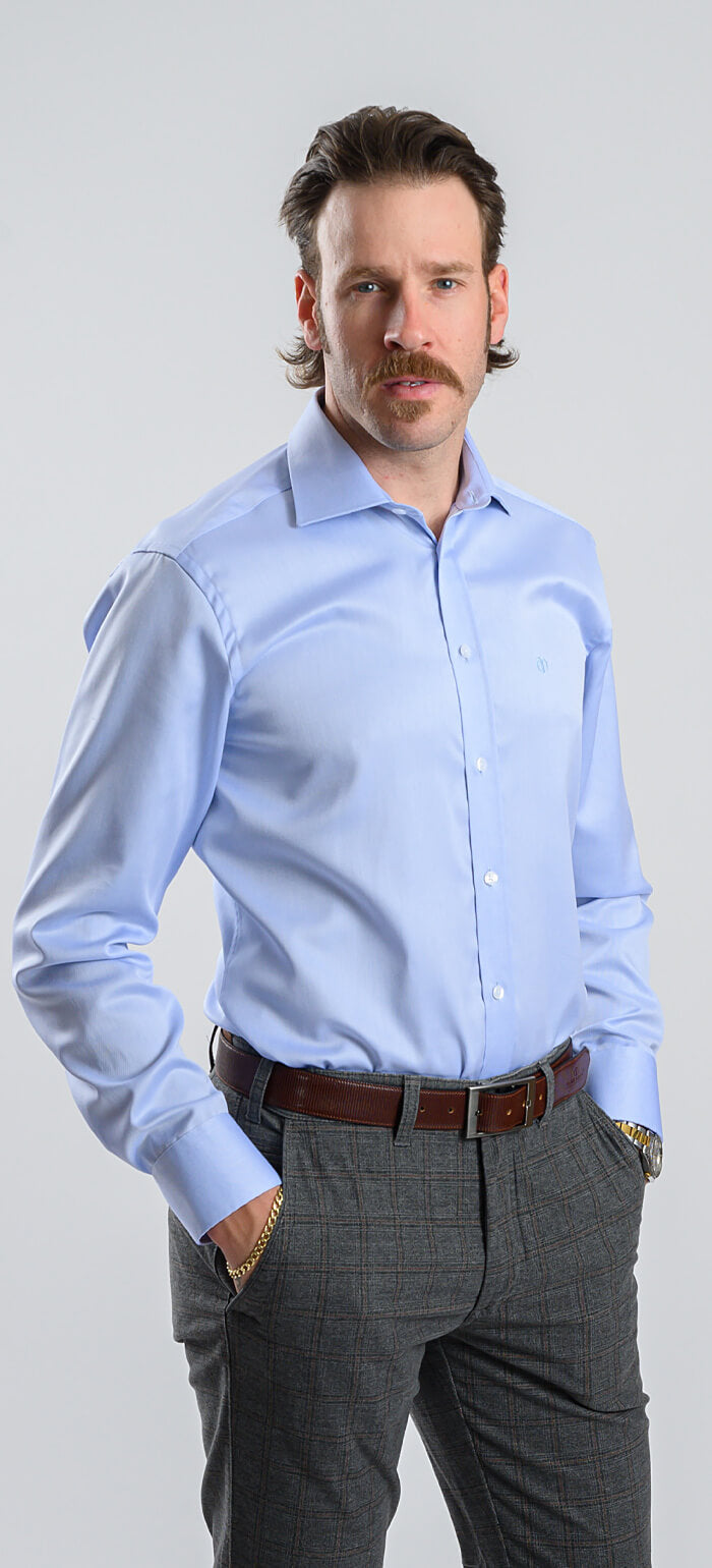 Blue Extra Slim Fit Shirt with Fine Dot Pattern