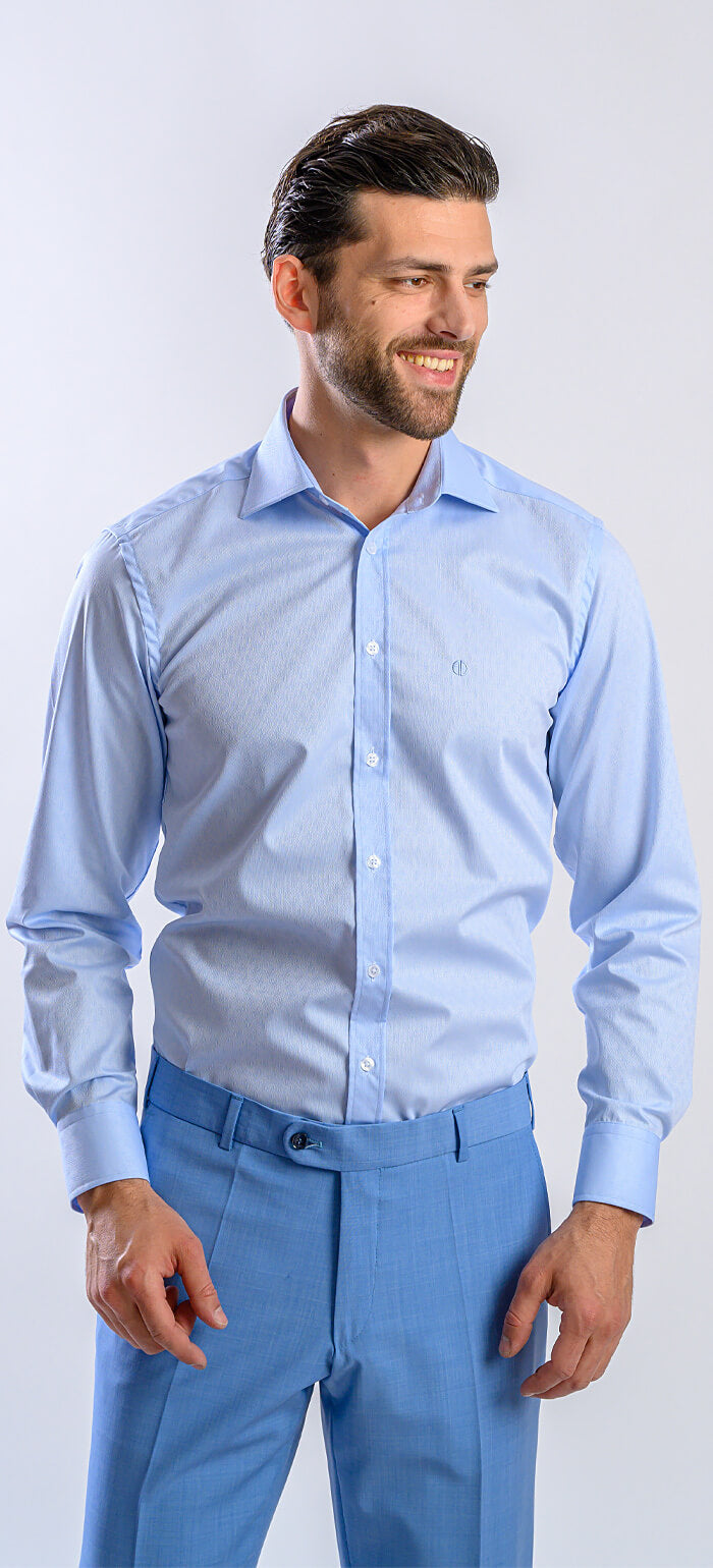 Blue Extra Slim Fit Shirt with a Fine Pattern
