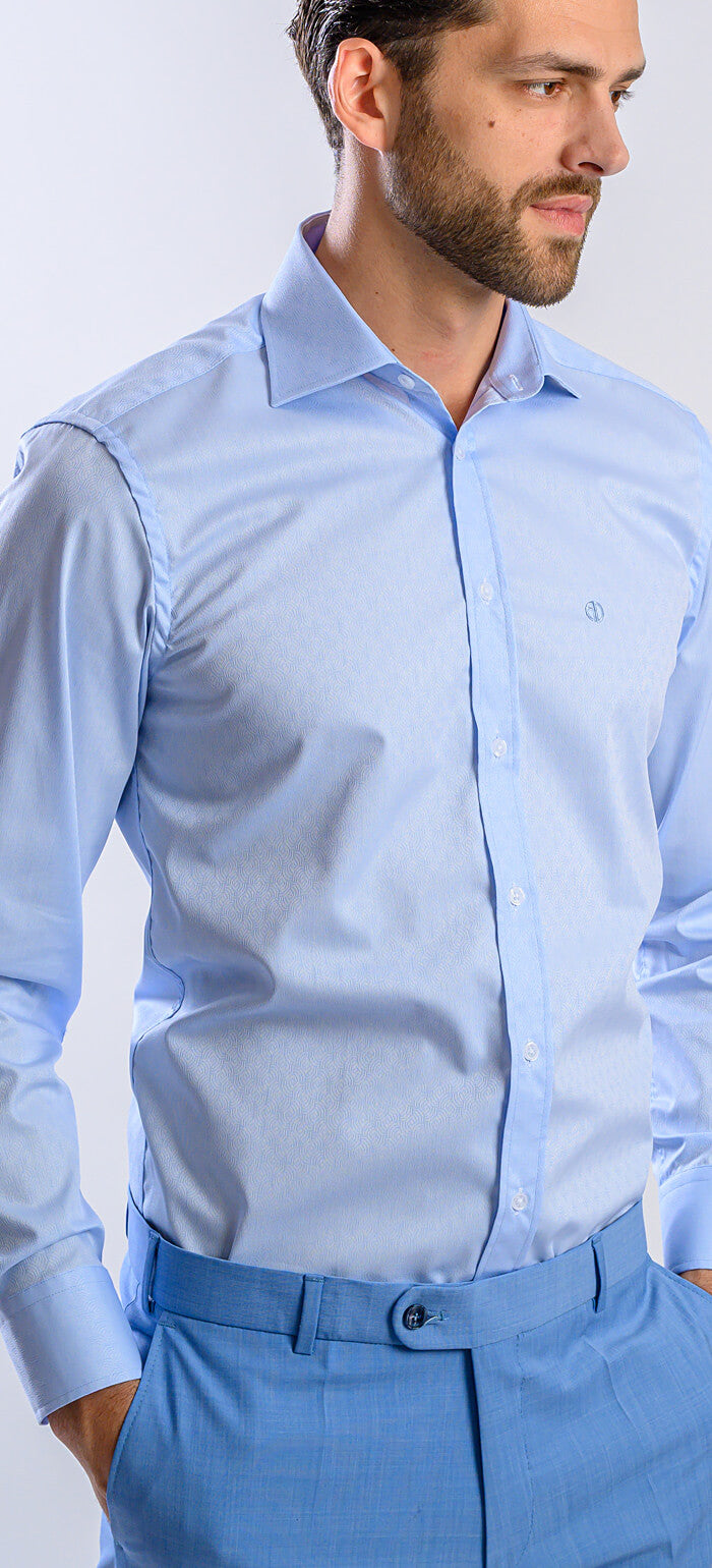 Blue Extra Slim Fit Shirt with a Fine Pattern