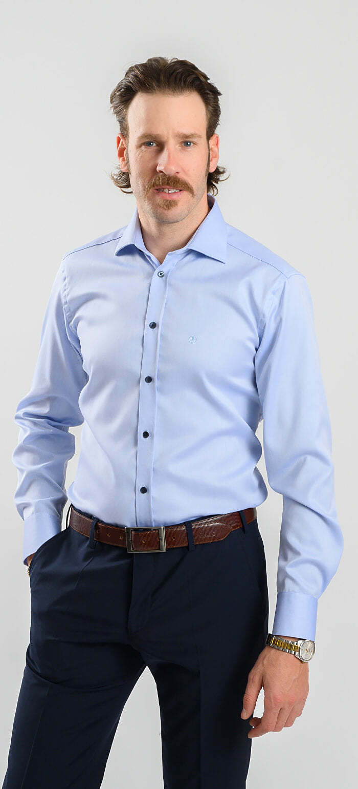 Blue Extra Slim Fit Shirt with a Fine Pattern