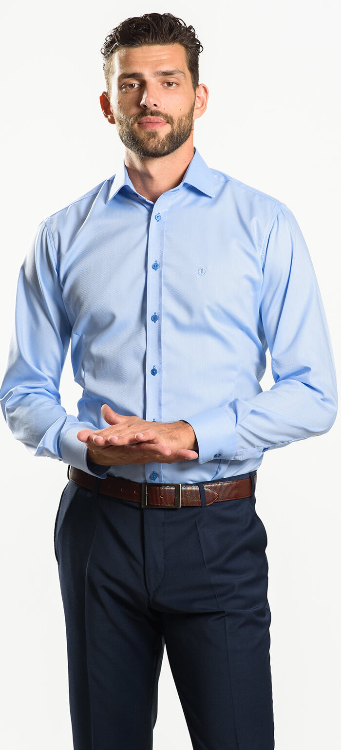 Blue Extra Slim Fit Shirt with a Fine Pattern