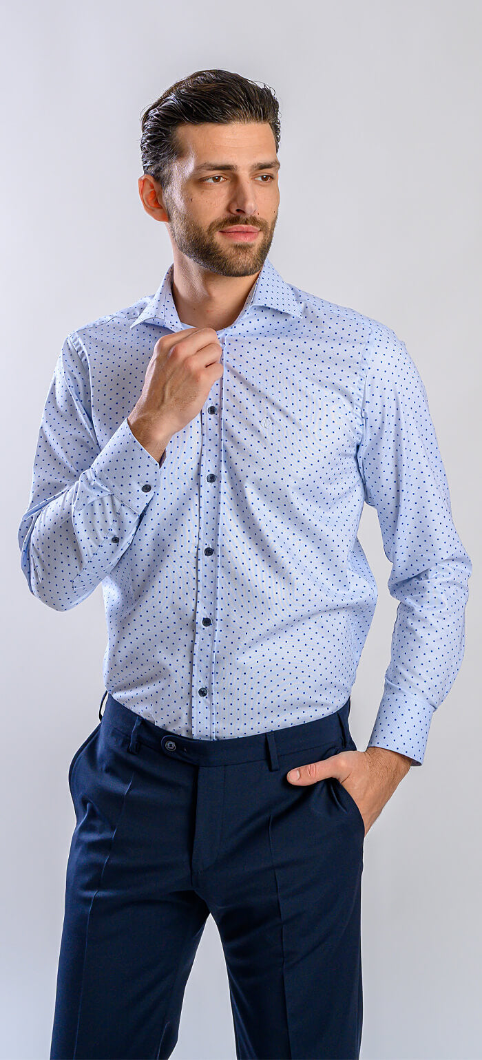 Blue Extra Slim Fit Shirt with Navy Blue Checks