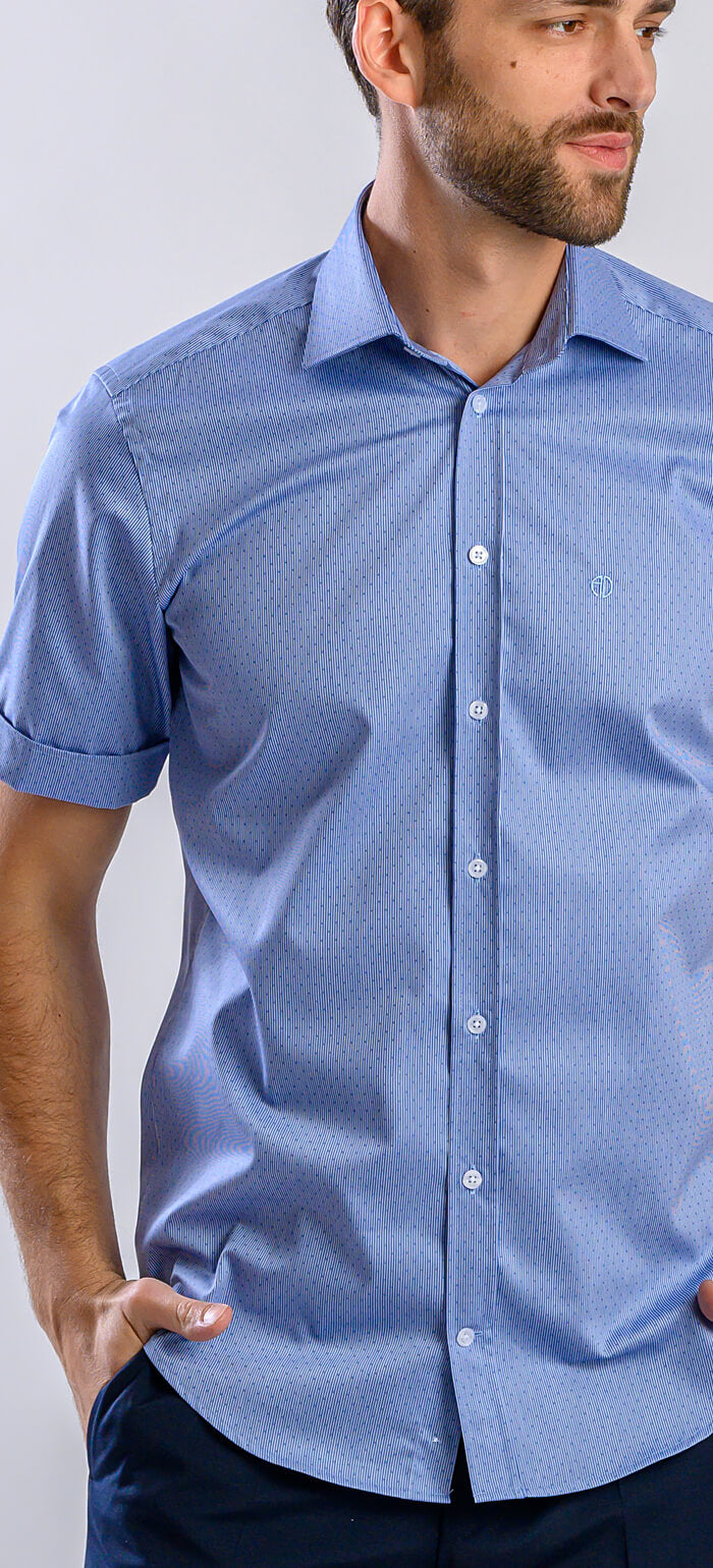 Blue striped Extra Slim Fit short-sleeved shirt with polka dot pattern