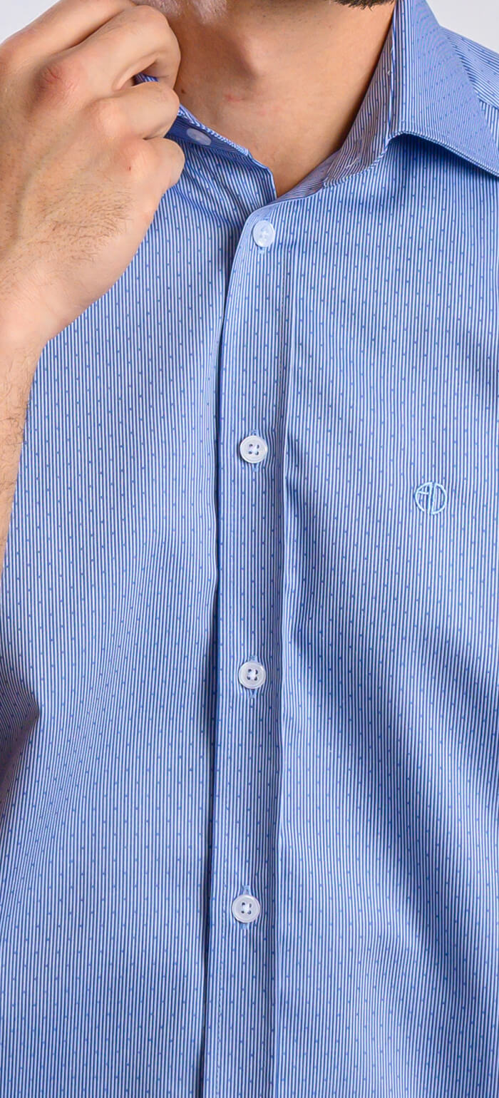 Blue striped Extra Slim Fit short-sleeved shirt with polka dot pattern