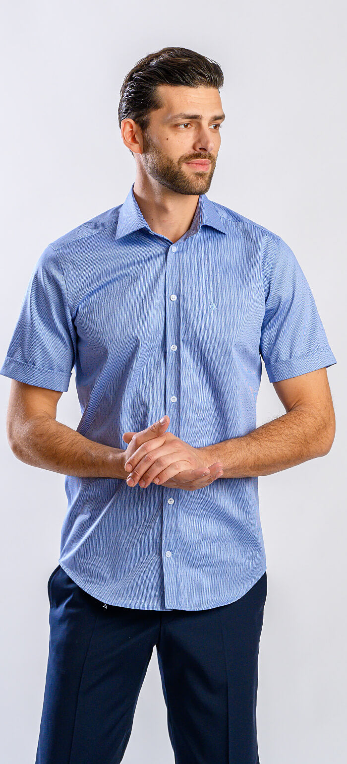 Blue striped Extra Slim Fit short-sleeved shirt with polka dot pattern