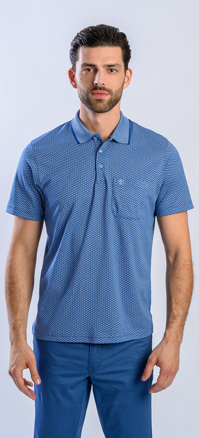 Blue polo shirt with check pattern