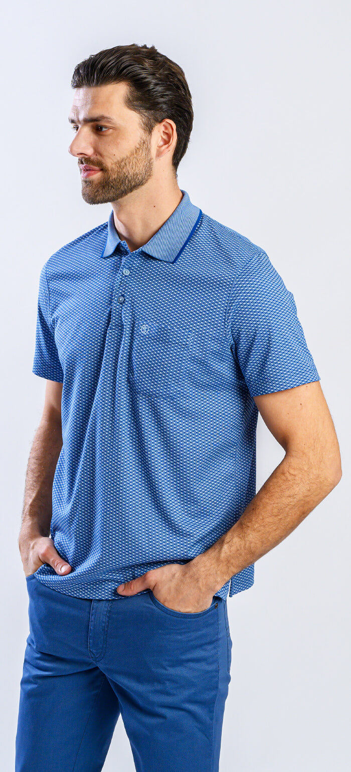 Blue polo shirt with check pattern