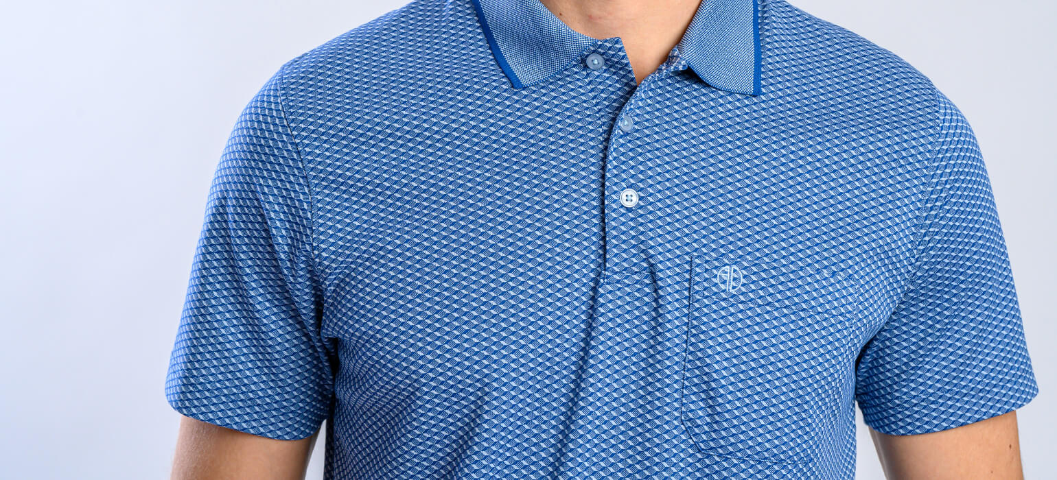 Blue polo shirt with check pattern