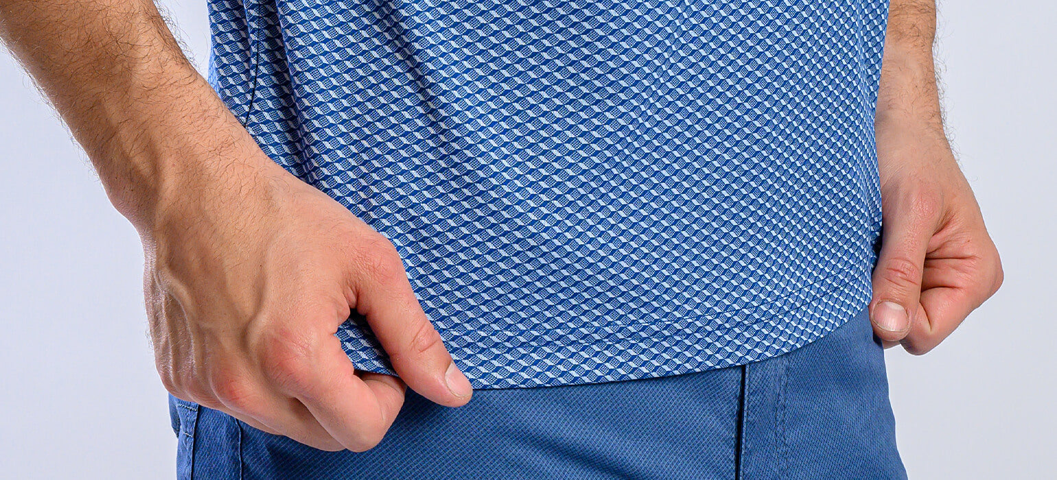 Blue polo shirt with check pattern