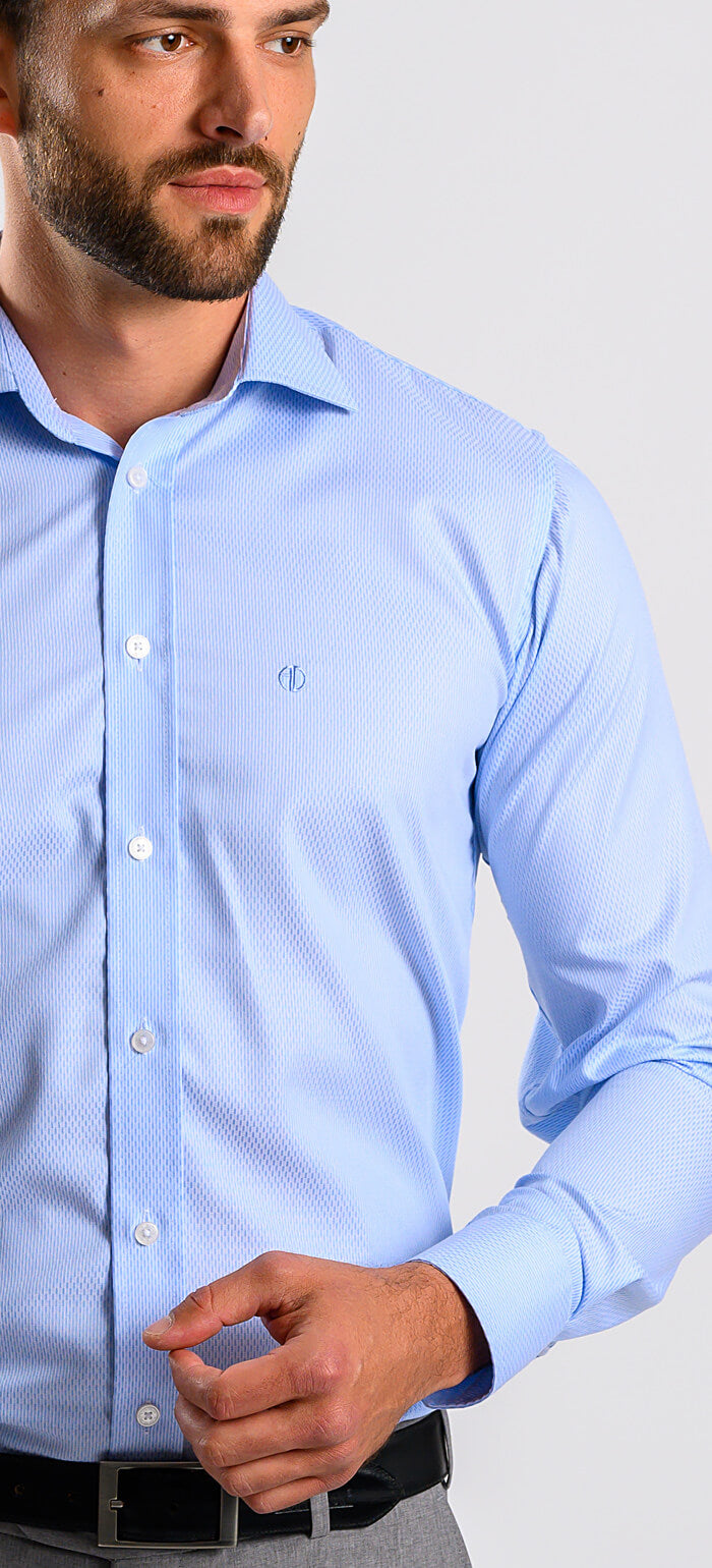 Blue Slim Fit Shirt with a Fine Rectangle Pattern