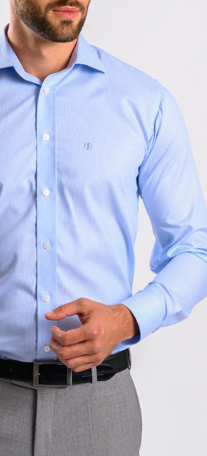 Blue Slim Fit Shirt with a Fine Rectangle Pattern