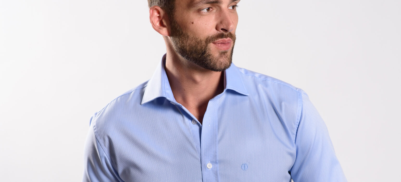 Blue Slim Fit Shirt with a Fine Pattern