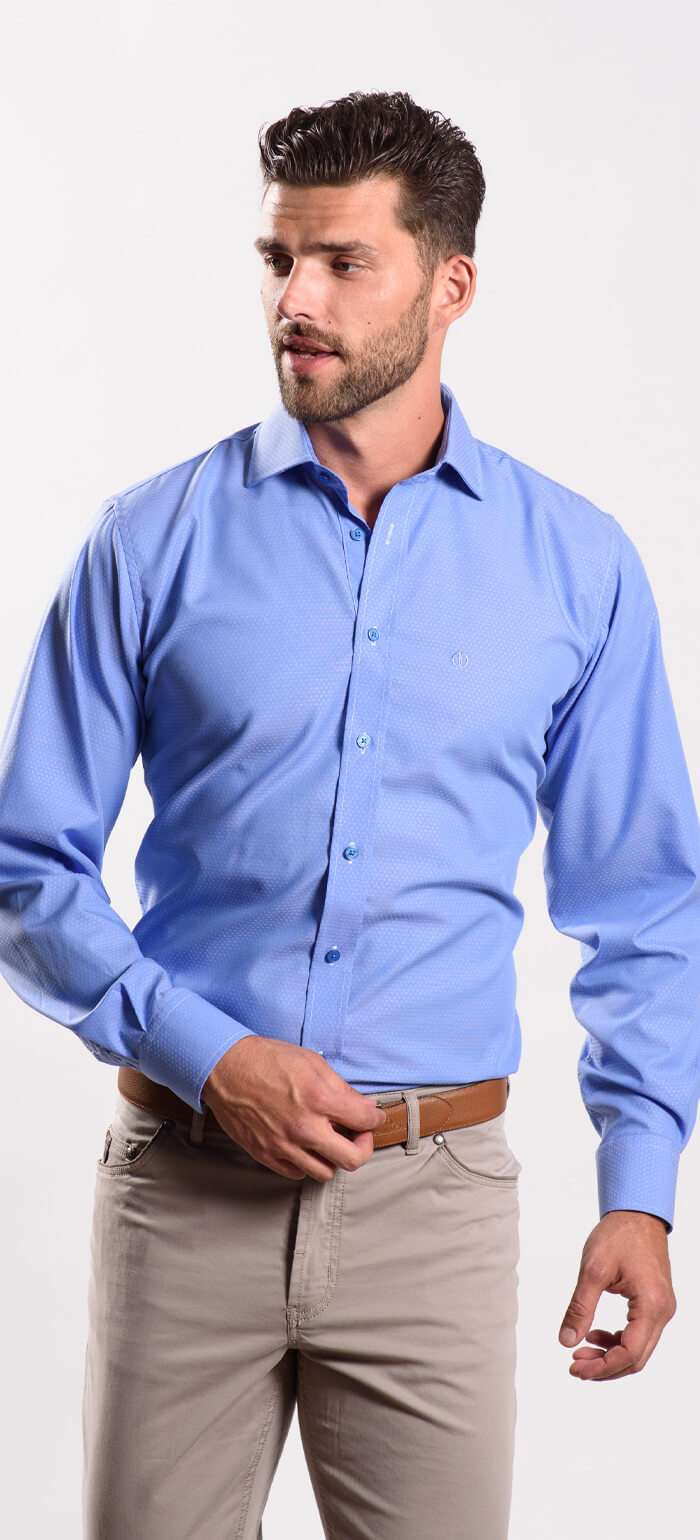 Blue Slim Fit Shirt with a Fine Pattern