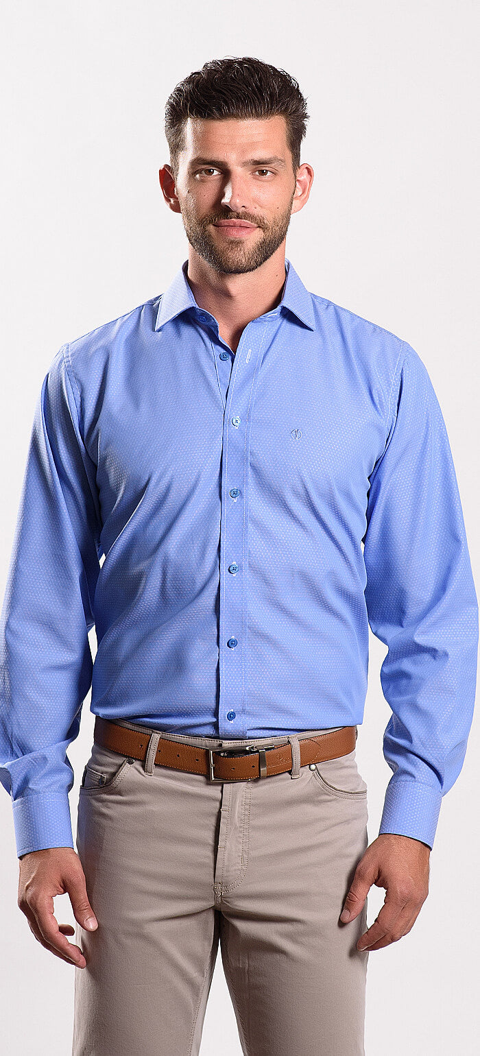 Blue Slim Fit Shirt with a Fine Pattern