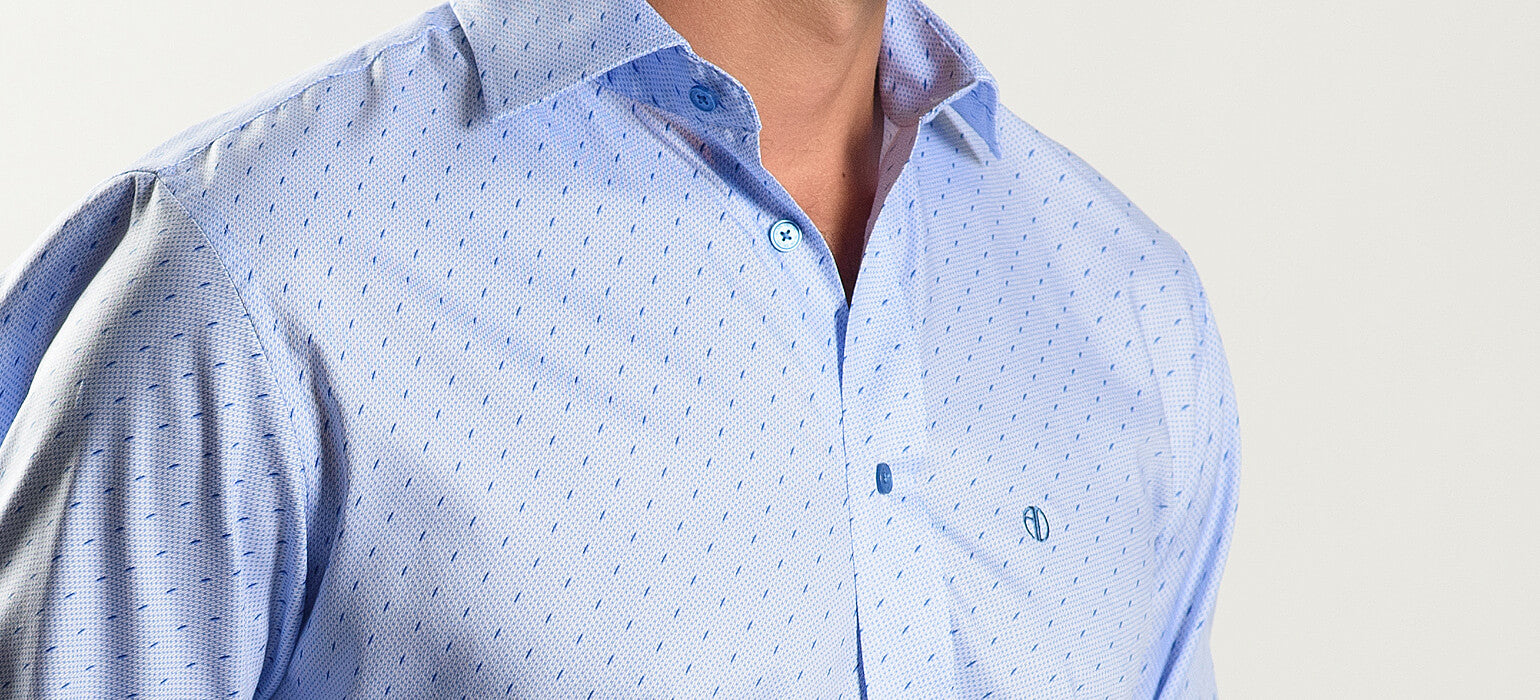 Blue Slim Fit Shirt with a Fine Pattern