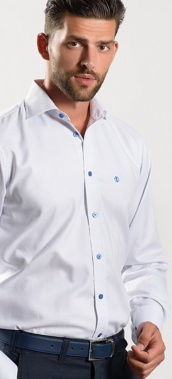 Blue Slim Fit Shirt with a Fine Pattern