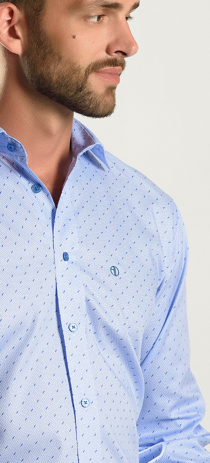 Blue Slim Fit Shirt with a Fine Pattern