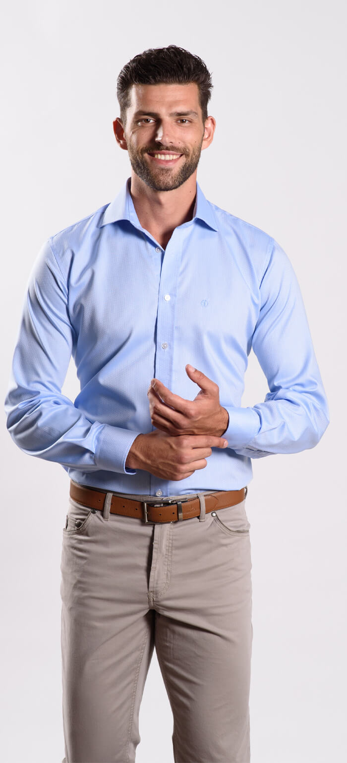 Blue Slim Fit Shirt with a Fine Pattern