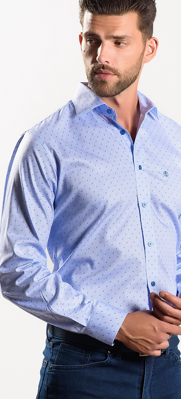 Blue Slim Fit Shirt with a Fine Pattern